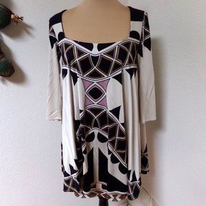 Mara Hoffman Cream and Black Geometric Print Double Layer Silk Dress